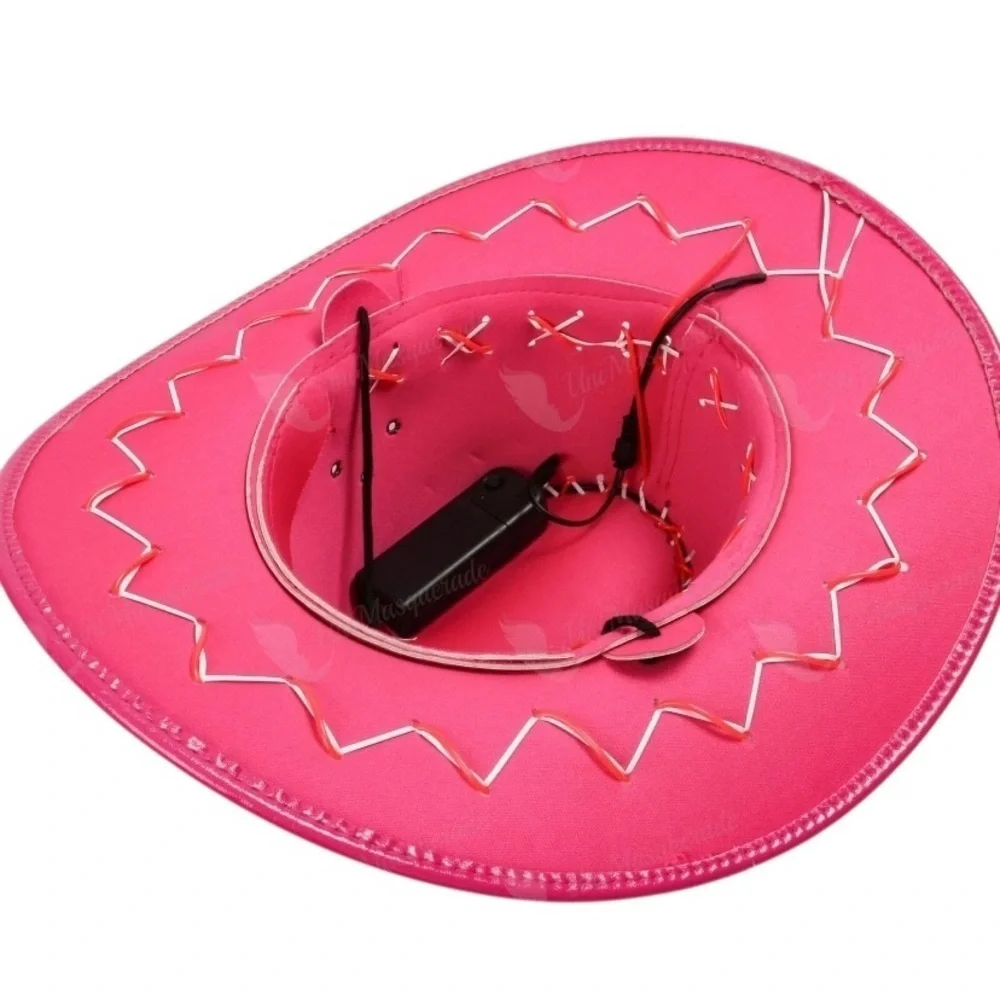 Pink Cowgirl Hat Western Party Neon Led Light barbie core bachelorette Festival